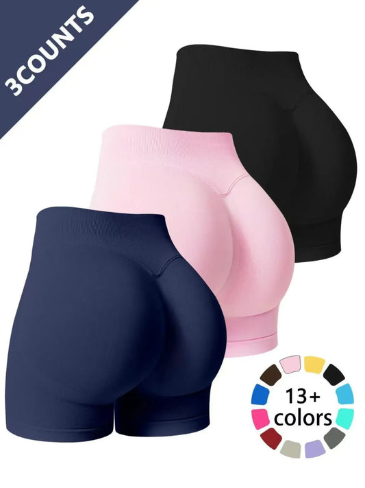 Women'S Multi-Piece Fitness Shorts, Seamless Stretch Tight Yoga Pants, High-Waisted Sun Protection, Tummy Control, Ideal for Workout & Casual Wear