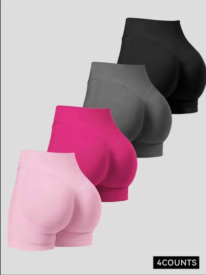 Women'S Multi-Piece Fitness Shorts, Seamless Stretch Tight Yoga Pants, High-Waisted Sun Protection, Tummy Control, Ideal for Workout & Casual Wear