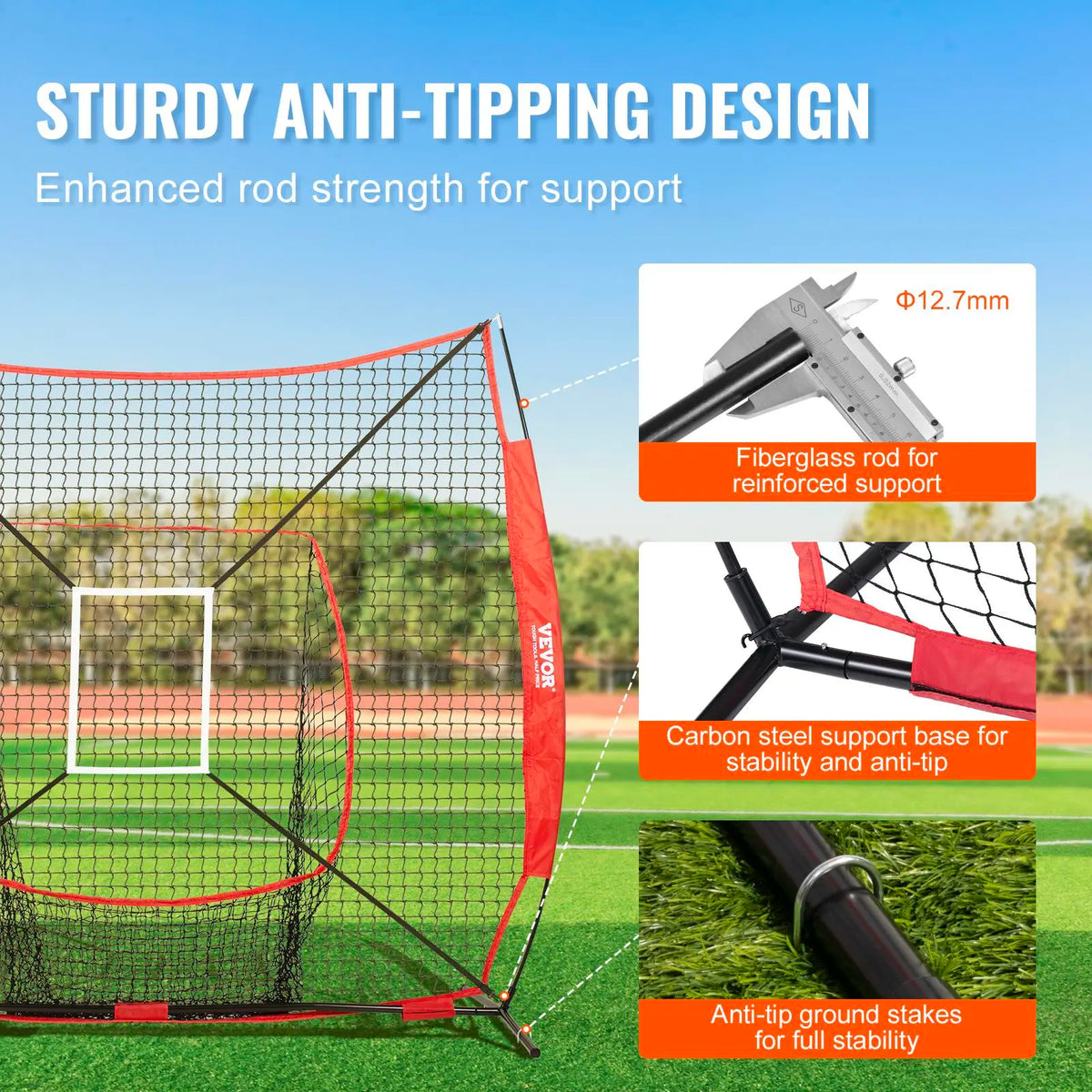 【Summerfinds】Vevor 7X7 Ft Baseball Softball Practice Net, Portable Baseball Training Net for Hitting Batting Catching Pitching, Backstop Baseball Equipment with Bow Frame, Carry Bag, Strike Zone, Ball, Batting Tee