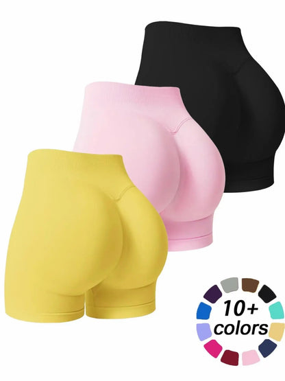 Women'S Multi-Piece Fitness Shorts, Seamless Stretch Tight Yoga Pants, High-Waisted Sun Protection, Tummy Control, Ideal for Workout & Casual Wear