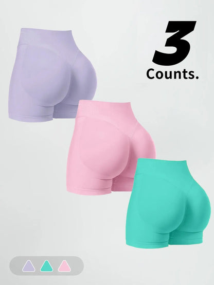 Women'S Multi-Piece Fitness Shorts, Seamless Stretch Tight Yoga Pants, High-Waisted Sun Protection, Tummy Control, Ideal for Workout & Casual Wear