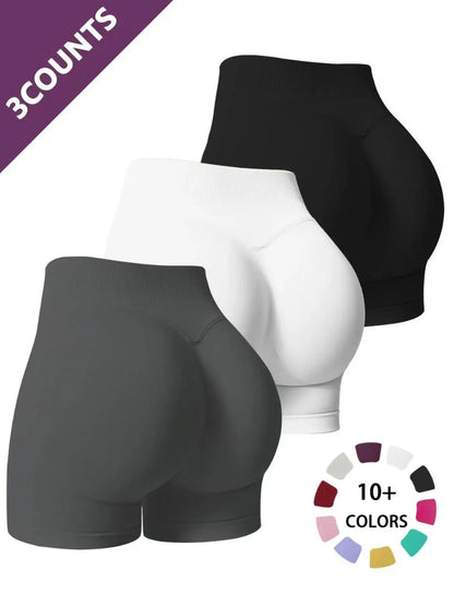 Women'S Multi-Piece Fitness Shorts, Seamless Stretch Tight Yoga Pants, High-Waisted Sun Protection, Tummy Control, Ideal for Workout & Casual Wear