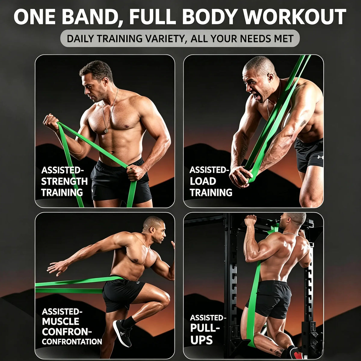 LHU Resistance Bands, Tough TPE 4-Pack Set for Athletic Training, Pull-Up Assistance & Strength Workouts - Unisex Workout Accessories, Resistance Band Workout