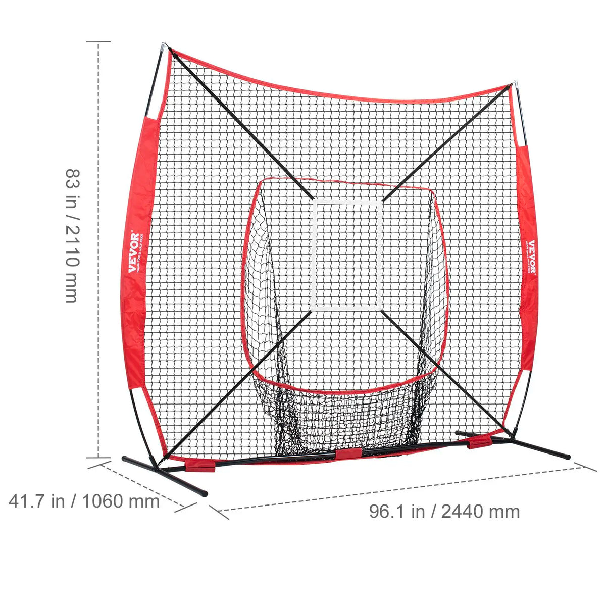 【Summerfinds】Vevor 7X7 Ft Baseball Softball Practice Net, Portable Baseball Training Net for Hitting Batting Catching Pitching, Backstop Baseball Equipment with Bow Frame, Carry Bag, Strike Zone, Ball, Batting Tee