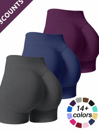 Women'S Multi-Piece Fitness Shorts, Seamless Stretch Tight Yoga Pants, High-Waisted Sun Protection, Tummy Control, Ideal for Workout & Casual Wear