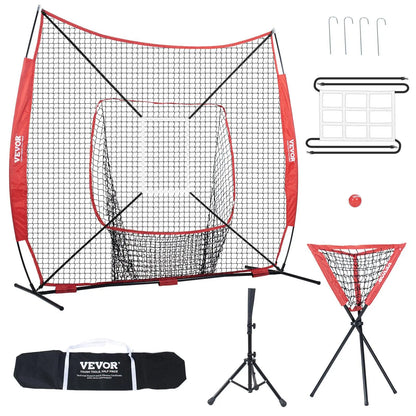 【Summerfinds】Vevor 7X7 Ft Baseball Softball Practice Net, Portable Baseball Training Net for Hitting Batting Catching Pitching, Backstop Baseball Equipment with Bow Frame, Carry Bag, Strike Zone, Ball, Batting Tee